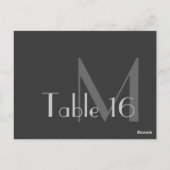 Moderne graue Monogram-Tischnummer-Karten Postkarte (Rückseite)