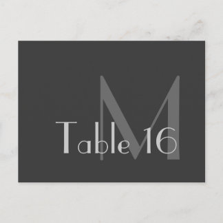 Moderne graue Monogram-Tischnummer-Karten Postkarte
