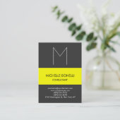 Moderne graue, monogramm gelb gestreifte Visitenka Visitenkarte (Stehend Vorderseite)