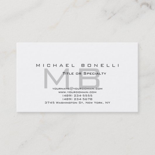 Moderne graue Monogramm-weiße Visitenkarte (Vorderseite)