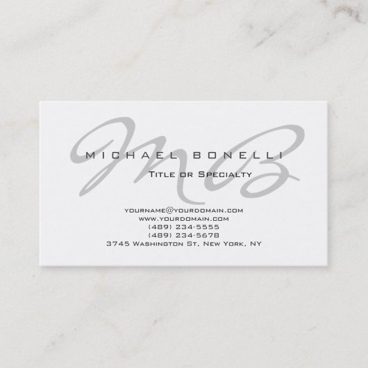 Moderne graue Monogramm-weiße Visitenkarte (Vorderseite)