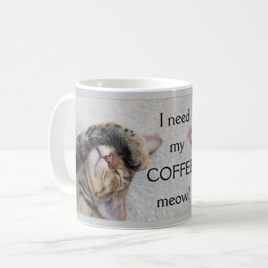 Moderne graue Niedliche Funny Cat Tasse (Vorderseite Links)