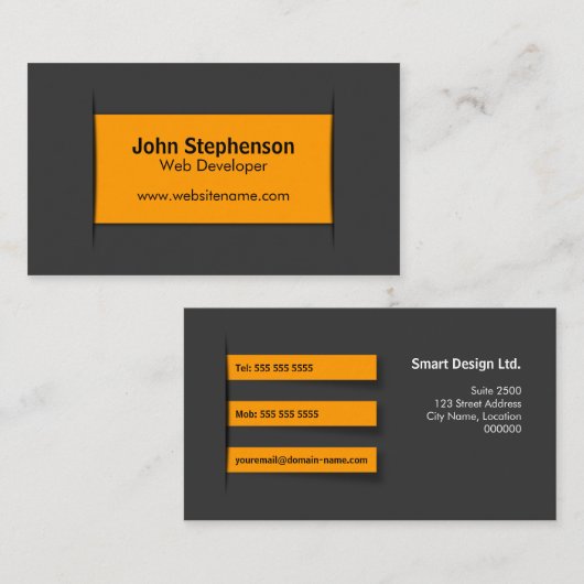 Moderne graue Orange Visitenkarte (Vorne/Hinten)