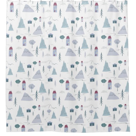 Moderne Graue Pflaumenbaume Baummuster Duschvorhang (Vorderseite)