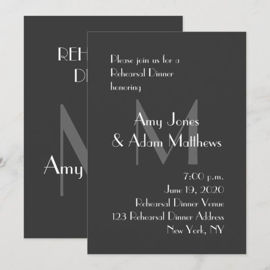 Moderne graue Proben-Abendessen-Einladung Einladung (Vorne/Hinten)