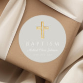 Moderne graue religiöse Kreuztaufe Runder Aufkleber