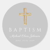 Moderne graue religiöse Kreuztaufe Runder Aufkleber (Vorderseite)