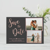 Moderne graue Rose Gold Elegantes Typografie Foto Save The Date (Stehend Vorderseite)