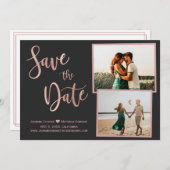 Moderne graue Rose Gold Elegantes Typografie Foto Save The Date (Vorne/Hinten)