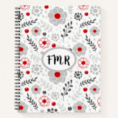Moderne graue rote Floral Monogramm Sketch Notizblock (Vorderseite)