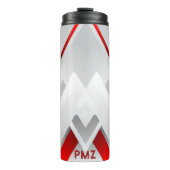 Moderne graue rote geometrische Monogramm Thermosbecher (Vorderseite)