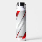 Moderne graue rote geometrische Monogramm Trinkflasche (Vorne)