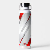 Moderne graue rote geometrische Monogramm Trinkflasche (Rückseite)