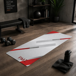 Moderne graue rote geometrische Monogramm Yogamatte