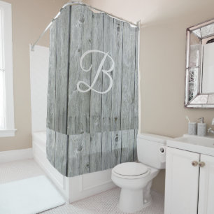Moderne graue Rustikale Bauernhaus Monogram Bath D Duschvorhang