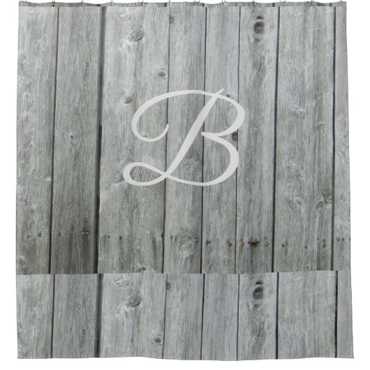 Moderne graue rustikale Bauernhaus Monogram Bath D Duschvorhang (Vorderseite)