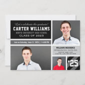 Moderne graue schwarz gestreifte Abschlüsse FotoCo Einladung (Vorderseite)