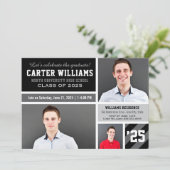 Moderne graue schwarz gestreifte Abschlüsse FotoCo Einladung (Stehend Vorderseite)