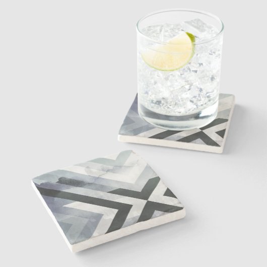 Moderne graue schwarz gestresste Geometrie Steinuntersetzer (Seitenansicht)