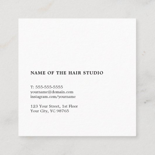 Moderne graue Schwarz-Schere Haarstylistin Quadratische Visitenkarte (Rückseite)