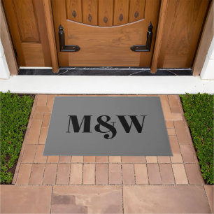 Moderne graue schwarze Pärchen-Monogramm-Initialen Fußmatte