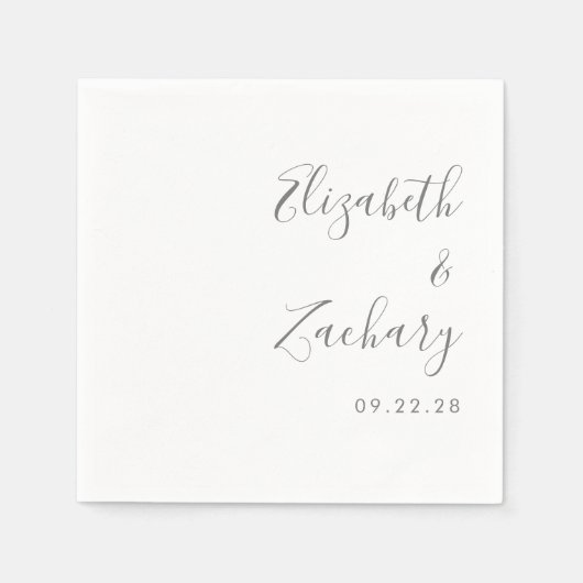 Moderne graue Script-Hochzeit Serviette (Vorderseite)