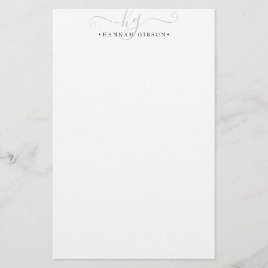 Moderne graue Script-Initials Monogram-Minimal Briefpapier (Vorderseite)
