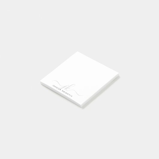 Moderne graue Script Monogram-Initialen Post-it Klebezettel (angewinkelt)
