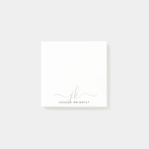 Moderne graue Script Monogram Initials minimal Post-it Klebezettel