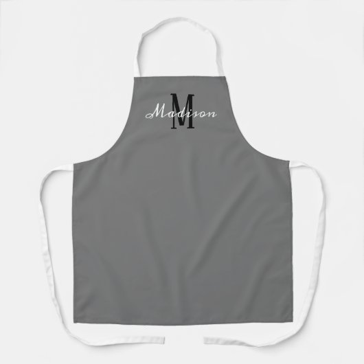 Moderne graue Script Monogram Personalisiert Kitch Schürze (Vorderseite)