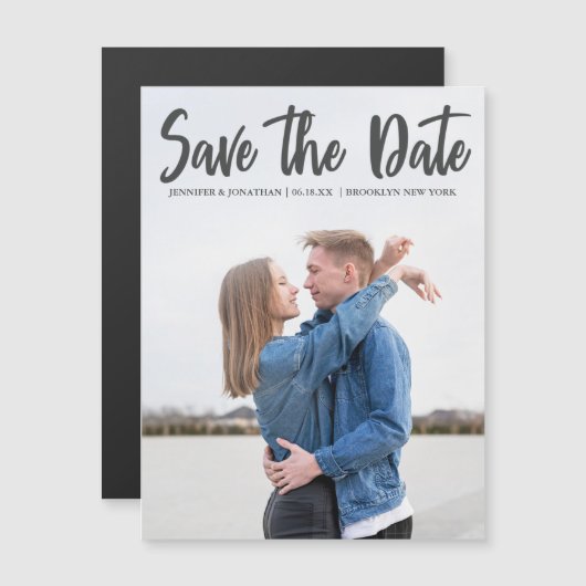 Moderne graue Script Save the Date Foto Magnet Car (Vorne/Hinten)