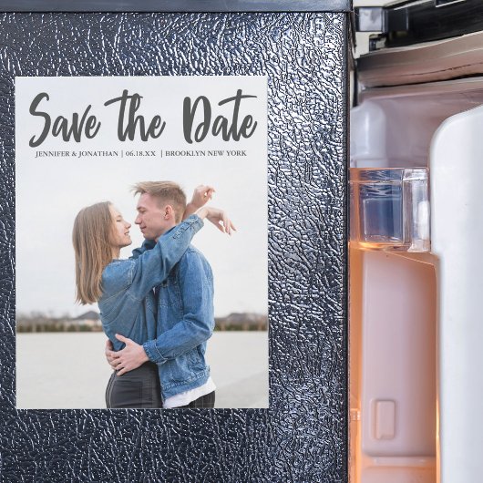 Moderne graue Script Save the Date Foto Magnet Car