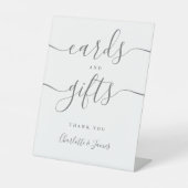 Moderne graue Signature-Skriptkarten und Geschenke Sockelschild (Vorderseite)