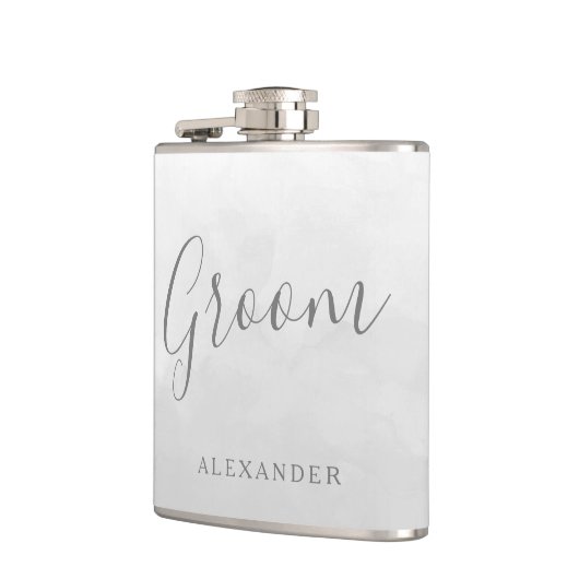 Moderne graue Silberhäuser Gastgeschenk Hochzeit N Flachmann (Links)