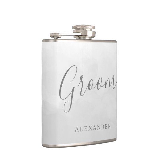 Moderne graue Silberhäuser Gastgeschenk Hochzeit N Flachmann (Rechts)