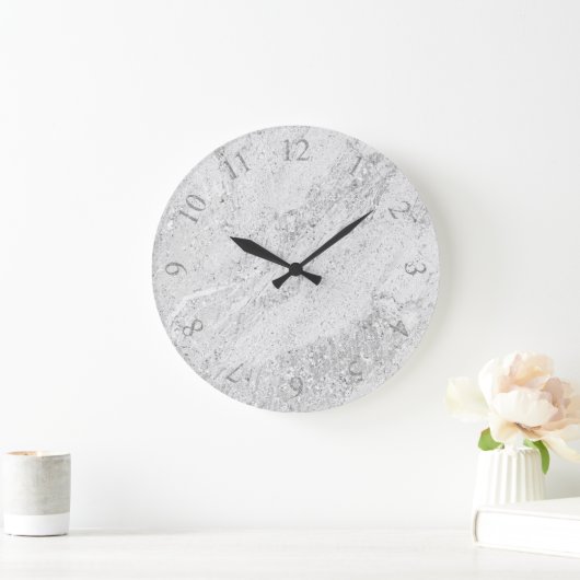 Moderne graue Silbermarbellzahlen Große Wanduhr (Zuhause)