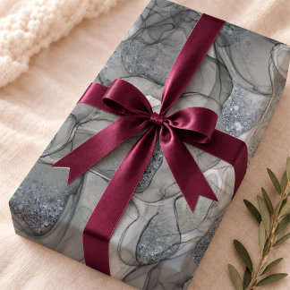 Moderne graue silberne Flüssig-Marmor-Abstraktion Geschenkpapier