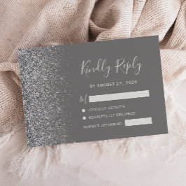 Moderne graue Silver Imitate Glitzer Edge RSVP Karte