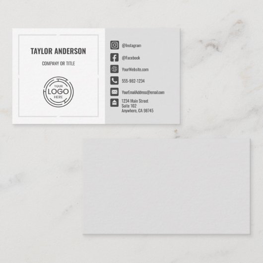 Moderne graue Social Media Visitenkarte (Vorne/Hinten)