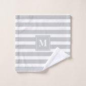 Moderne graue Streifen mit Monogram Bath Handtuch  Badhandtuch Set (Waschlappen)