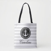 Moderne graue Streifen Nautical Anchor Tasche (Vorderseite)