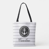 Moderne graue Streifen Nautical Anchor Tasche (Rückseite)