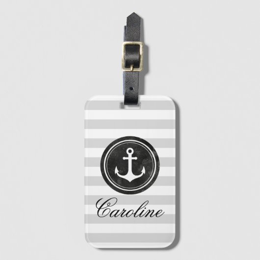 Moderne graue Streifen schwarzer Ankername Gepäckanhänger (Vorderseite Vertikal)