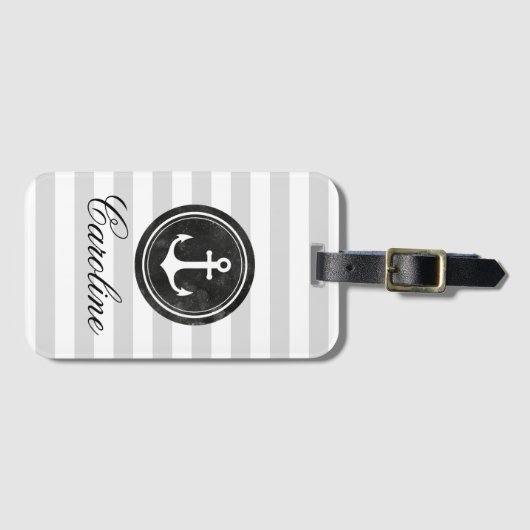 Moderne graue Streifen schwarzer Ankername Gepäckanhänger (Vorderseite (Horizontal))