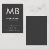 Moderne graue, trendige Monogramm-Visitenkarte Visitenkarte (Vorne/Hinten)