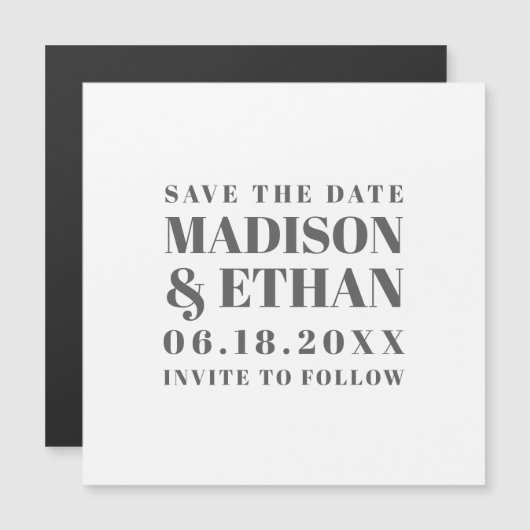 Moderne graue Typografie Save the Date Magneteinladung (Vorne/Hinten)