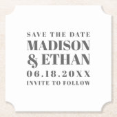 Moderne graue Typografie Save the Date Untersetzer (Vorderseite)
