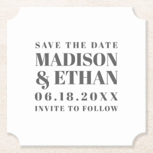 Moderne graue Typografie Save the Date Untersetzer