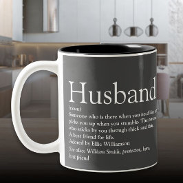 Moderne graue Typografie Spaß Husband Definition Zweifarbige Tasse