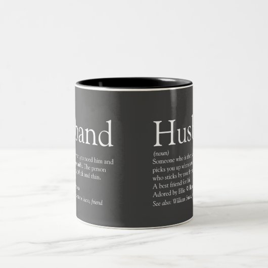 Moderne graue Typografie Spaß Husband Definition Zweifarbige Tasse (Mittel)